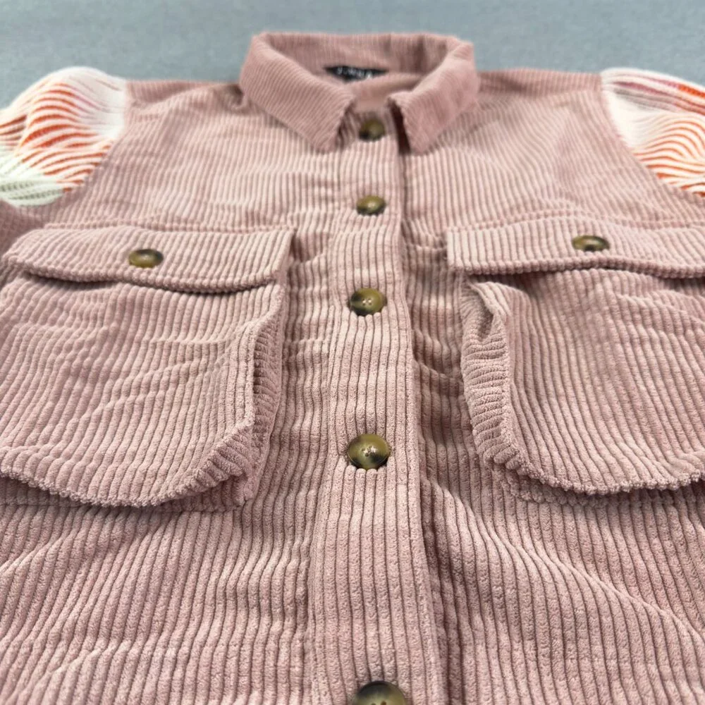 J.NNA Blush Corduroy Utility Jacket Color‑Block Knit Balloon Sleeves S - Picture 3 of 7